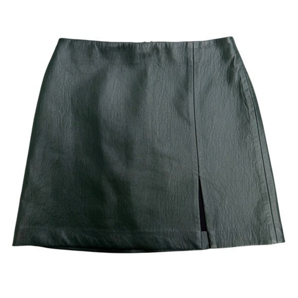 Sunday‎ Best Aritzia Mini Skirt Green Faux Leather Side Slit Dark Academia New 0